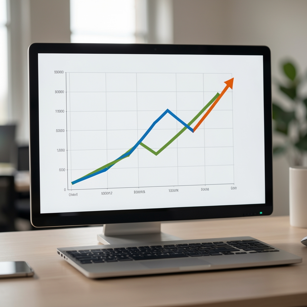 Gráfico de líneas ascendente en una pantalla digital representando tendencias contables